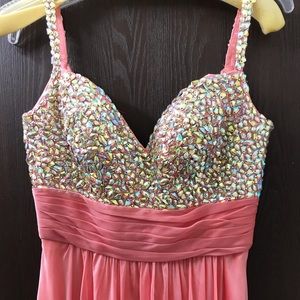 La Femme coral sparkly formal dress